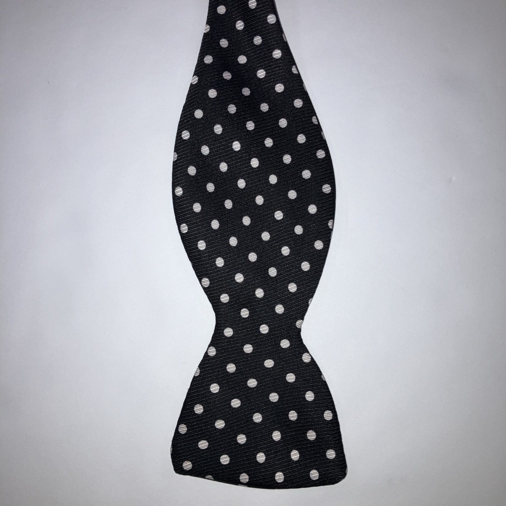 R Hanauer Silk Bow Tie Black White Polka Dot & Stripe Self Tie Adjustable - Picture 6 of 7